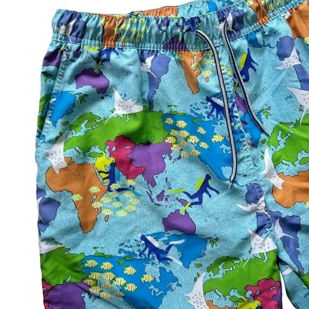 Peter Millar Swimming Trunks Size XL Map Ocean Print Seaside Collection Crown